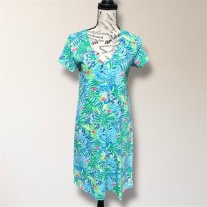 Lilly Pulitzer Etta Dress XS Blue Green Via Parigi Floral Lions Resort NWOT